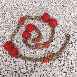 Vintage Orange bead with Gold Chain 24 “ long Necklace